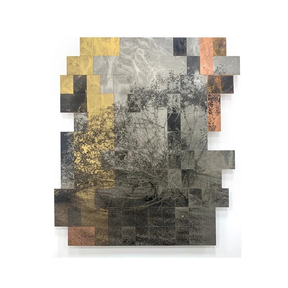 Modern Simple Tree Mosaic Splicing Brass and Stainless Steel Copperplate Etching