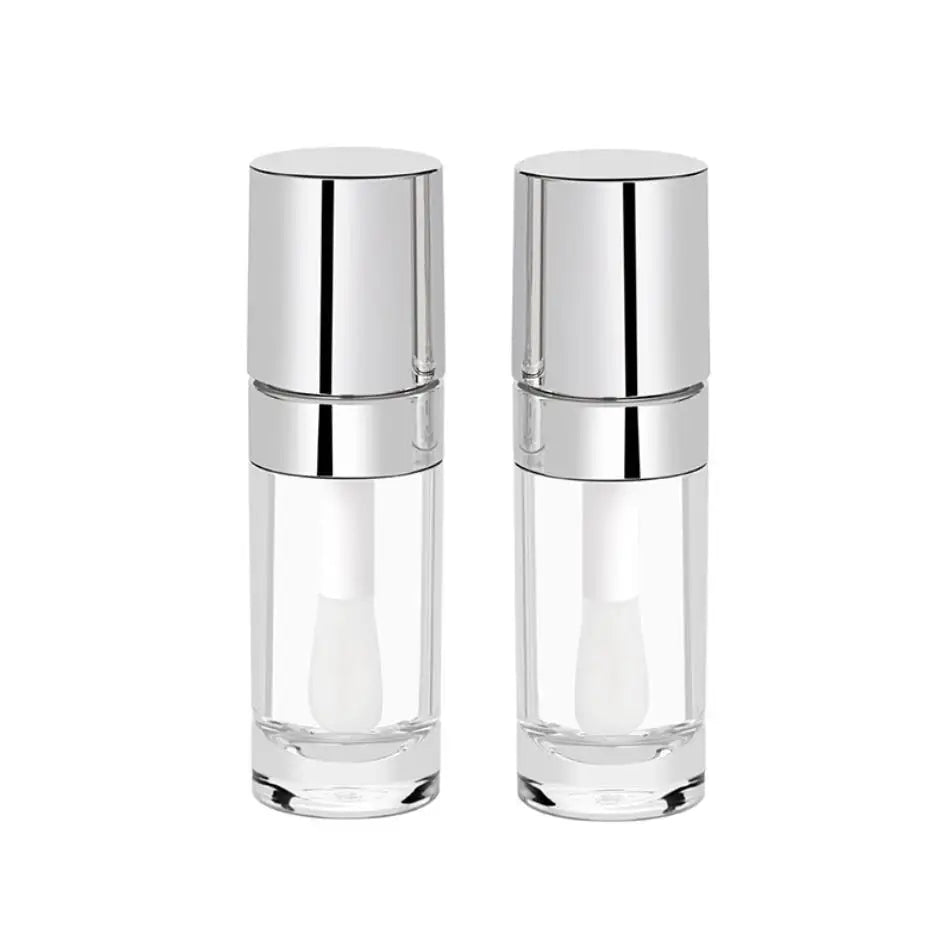 Custom Silver 10ml Empty Round Lipgloss Wand Tube Containers Packaging Plastic Big Brush Lip Gloss Tubes With Applicator