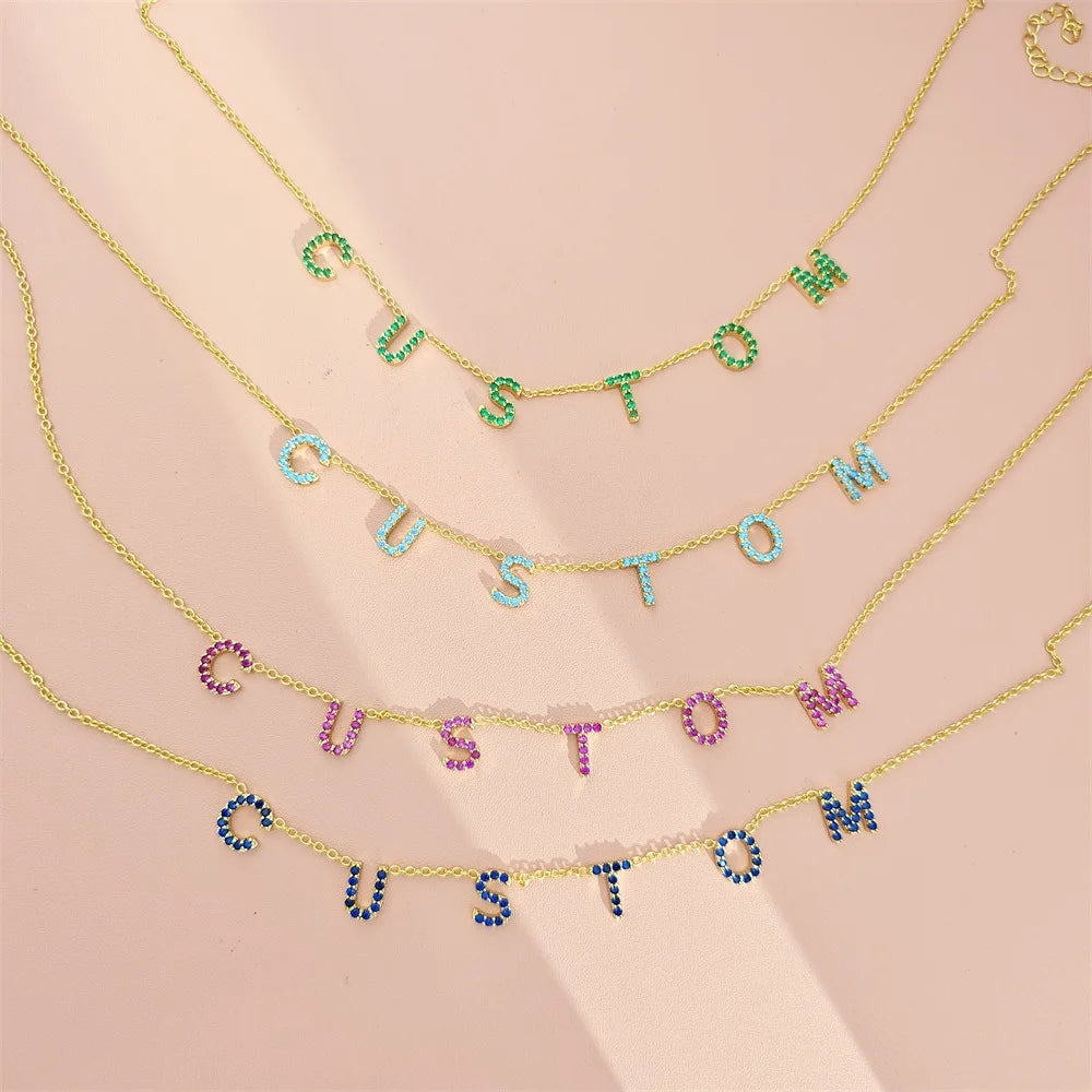 Lateefah 2023 New Colorful Zircon Custom Name Plate Charm Letter Initial Necklace