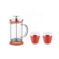 French Press Coffee Maker Set Transparent Tea Pot Eco-Friendly Insulated Design High Borosilicate Silicon Frame 2 Cups Large