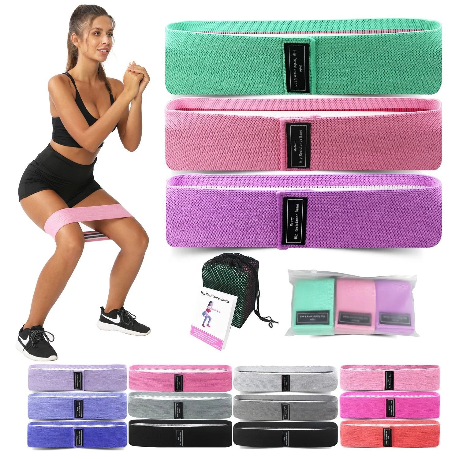 Wholesale Best Exercise Bands for Men and Women Elastic Workout Resistance Bands Sets of 3 Pieces Custom Logo
