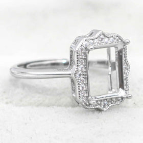Sterling Silver 8*10mm Semi Mount Ring Square Shape Empty Frame Blank Claws Setting S925 Base Without Center Stone for Inlay DIY