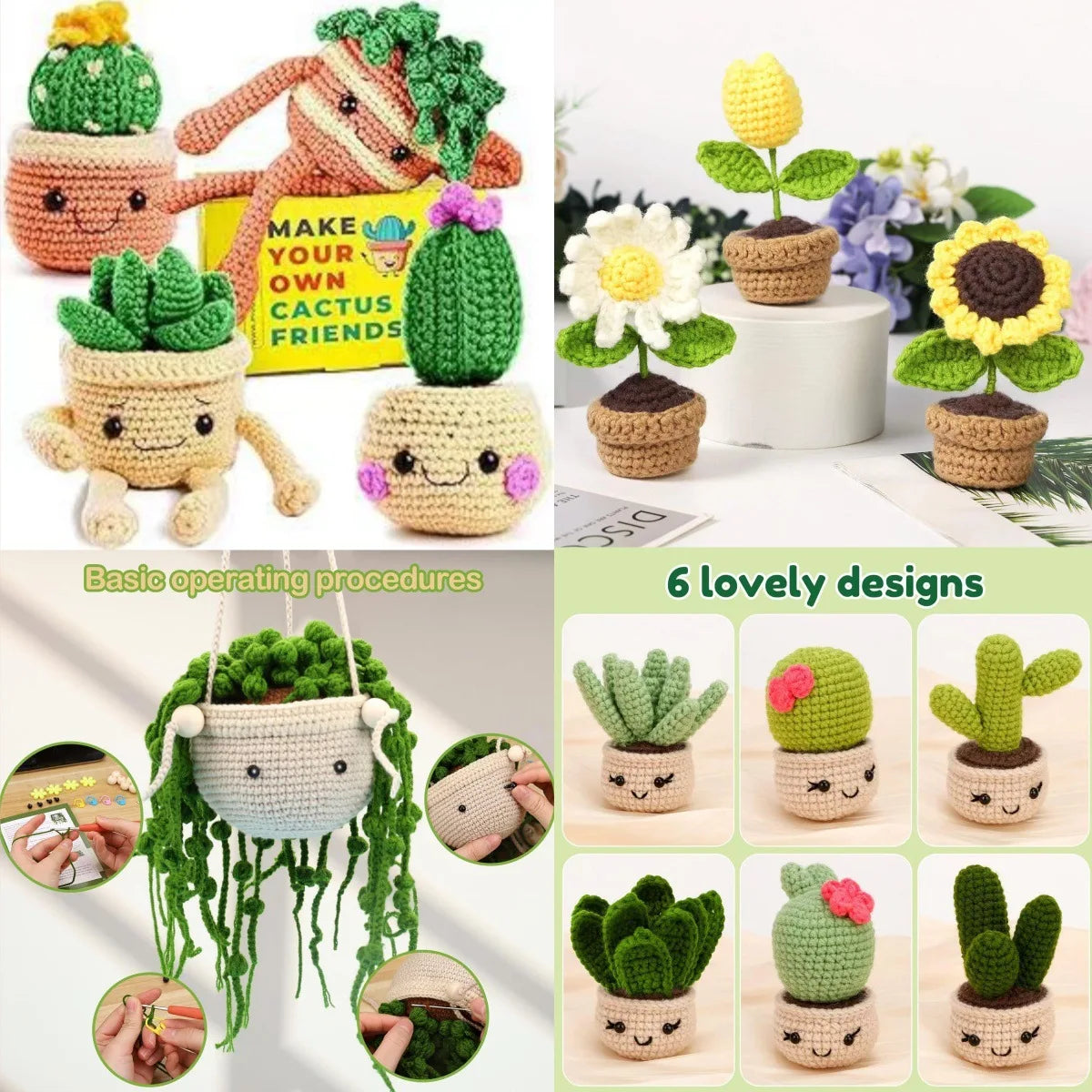 Cactus Fleshy Buddha Beads Potted Flower Ornaments Wool Group DIY Handmade Crochet Kit for Beginners