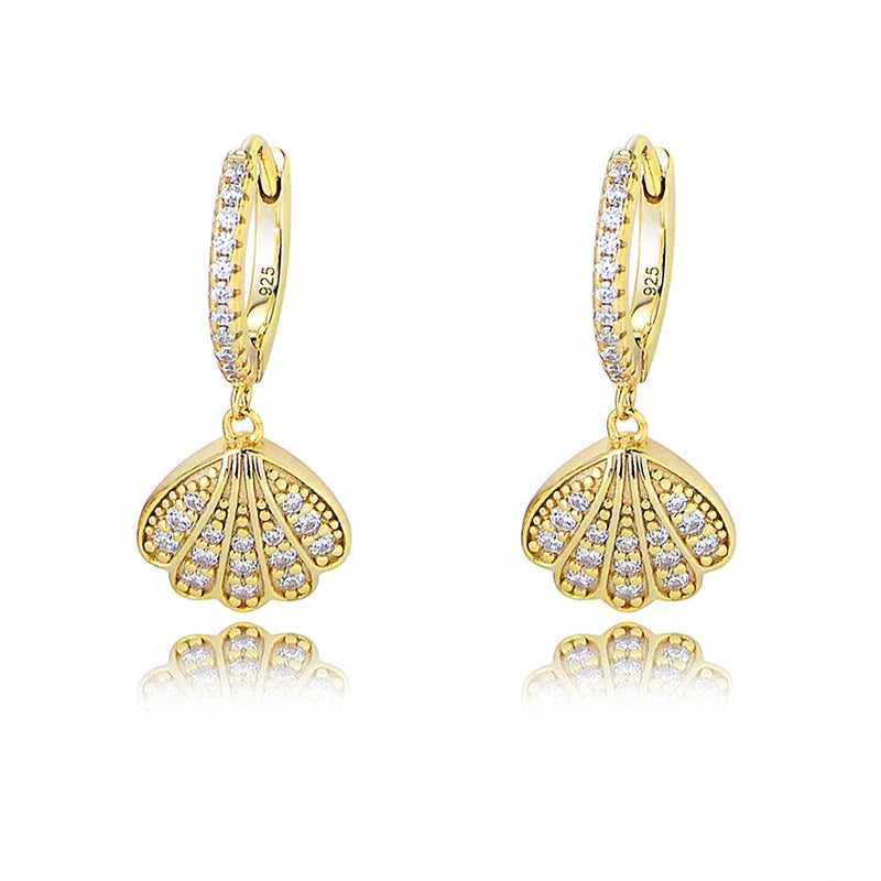Luster 14k Gold Plated D White Zircon 925 Sterling Silver Gemston Jewelry Women Earrings With Sector Shape