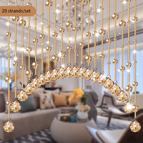 Polished Champagne Crystal Glass Durable Room Division Curtain with UV Printed Round Beads for Wedding Holiday Home Decorations