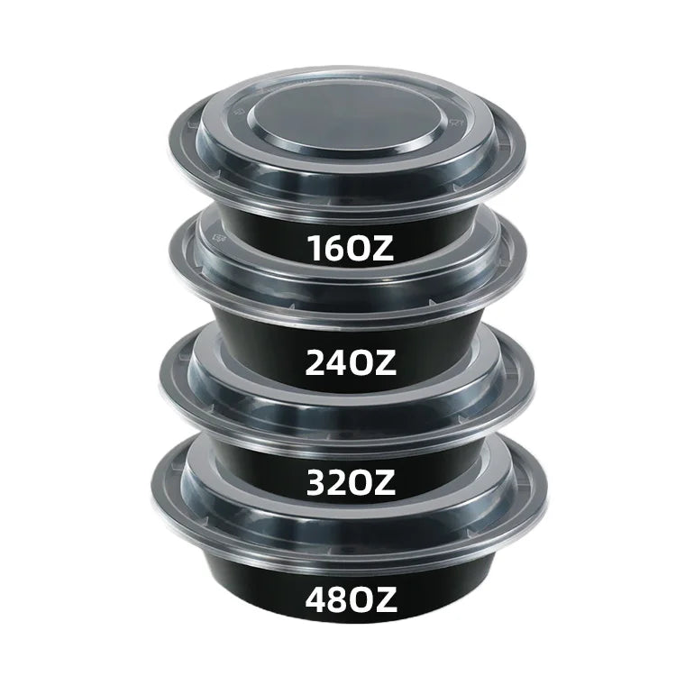 American Style Round Plastic Food Container With Transparent Lid Microwaveable Disposable Fast Food Lunch Boxes