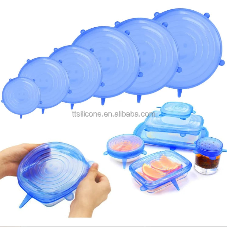 Hot Selling BPA Free Durable Leakproof Food Fresh-keeping Silicon Stretch Lid Set 6-Pack Various Sizes Cover for Bowl