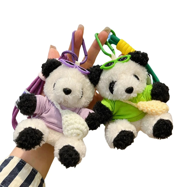 Cute T-shirt Shoulder Bag Panda Keychain Plush Teddy Bear Key Chains Sunglasses Keychain Bag Pendant Small Gifts Couple Key Ring