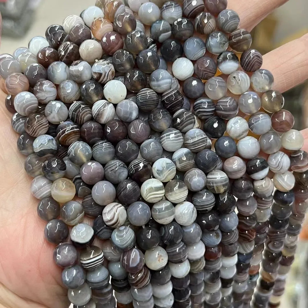Botswana Agate Stone Beads Natural Gemstone Smooth Loose Round Strand for DIY Bracelet and Necklace Jewelry Making