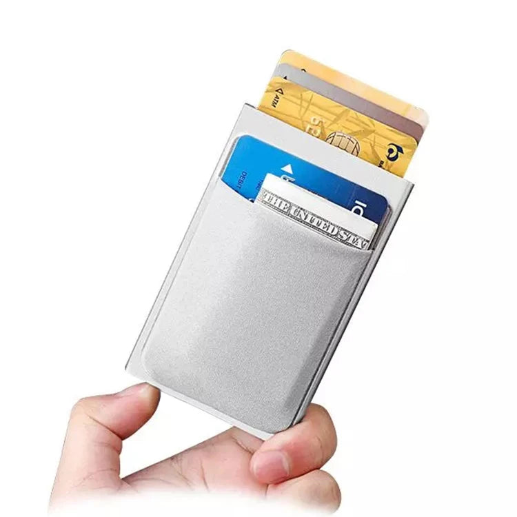 Slim Aluminum Wallet With Elasticity Back Pouch ID Credit Card Holder Mini RFID Wallet Automatic Pop up Bank Card Case