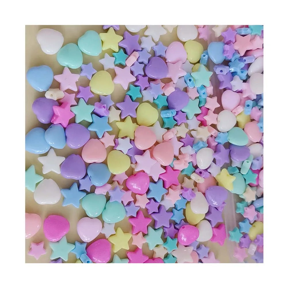 500g Candy Colors SAcrylic Charm Beads Heart Star Mixed Spacer Loose Beads for DIY Jewelry Making
