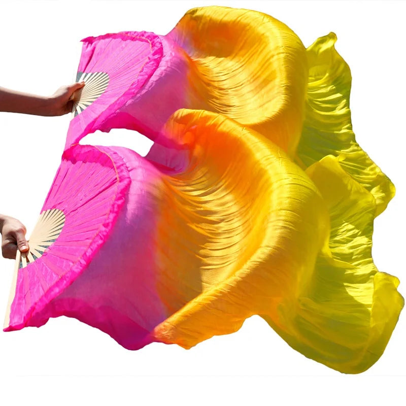 Professional Oriental Belly Dance Performance Practice Bamboo Fans with Silk Veil