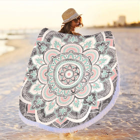Promotional Custom Design Super Absorbent Large 150cm Diameter 100% Cotton Mandala Custom Round Beach Towel with Fringes
