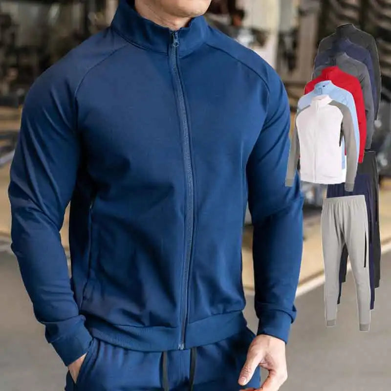 2 Piece Sport Set Jacket and Pants Workout Tracksuit Polyester Gym Outfit Workout Sets for Man Jogging