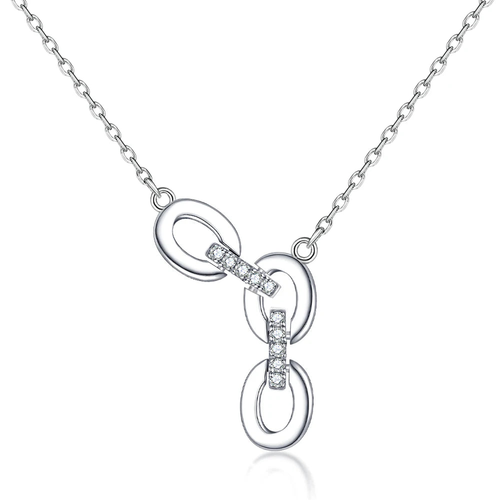 925 Sterling Silver Necklace with Cubic Zirconia Minimalist Interlocking Link Pendant Elegant Daily Wear Jewelry for Women
