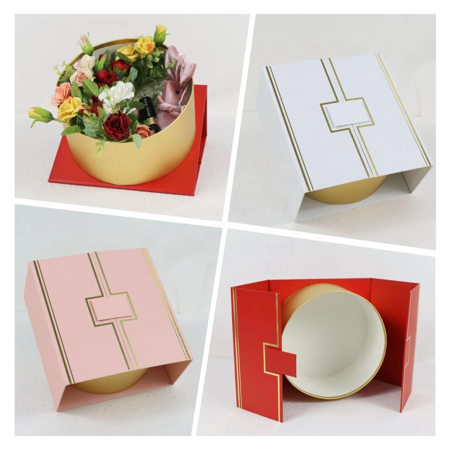 Creative Gold Foil Gift Box Double-Opening Flip-Top Flower Square Surprise Designs for Embossing Matt Lamination Minimum 24pcs