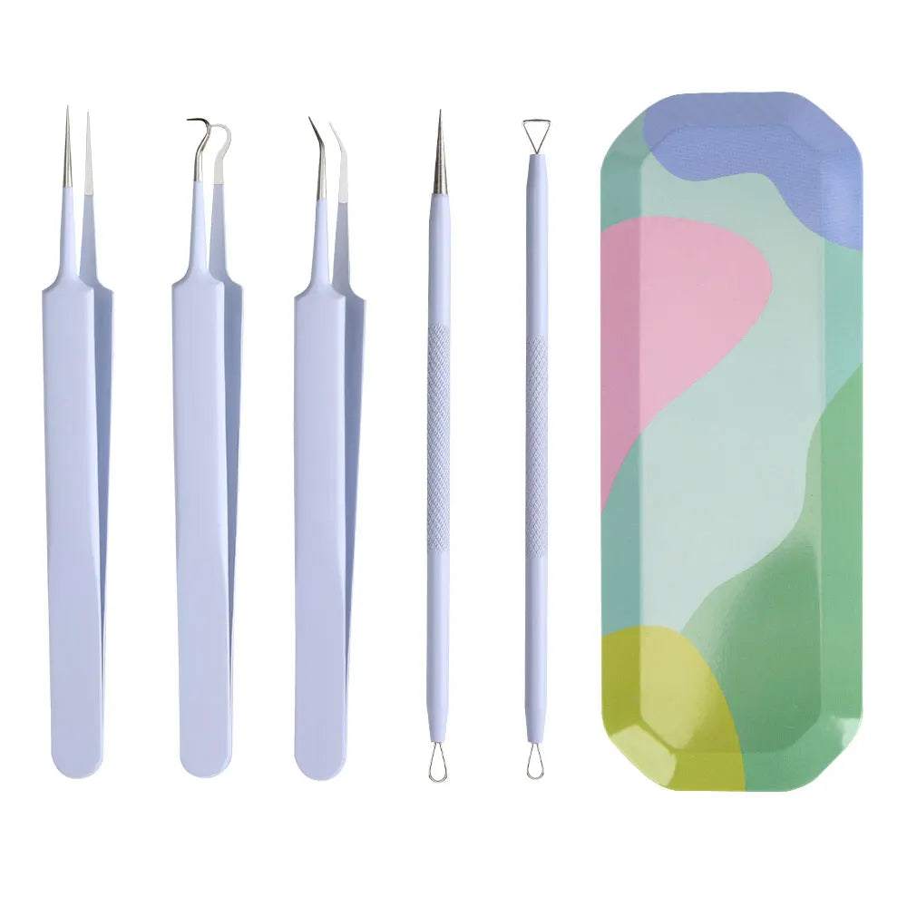 Professional Stainless Steel Pimple Popper Tool for Face Blackhead Removal with Needle and Plastic Tube Home Use Beauty Care