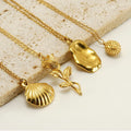 Trendy 18K Gold Plated Irregularity Stainless Steel Rose Flower Shell Fruit Pendant Choker Necklace for Women