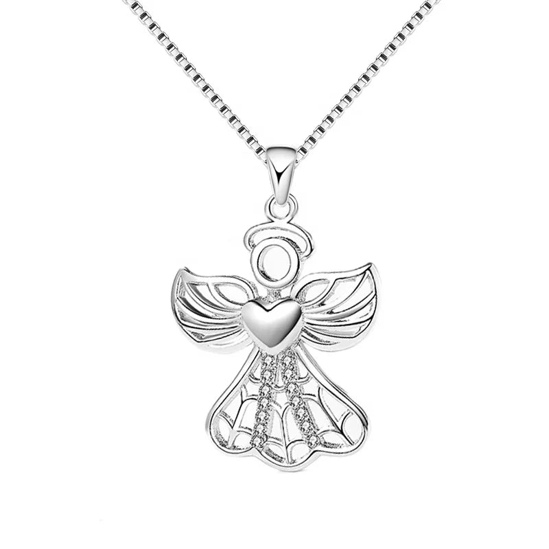 925 Silver Women Gender Cute Angel Shape CZ Stone Charm Pendant Necklace Designs Jewelry for Women Girls Gift GP45