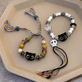 YL Skull Cat Lampwork Glass Woven Animal Bracelet Unisex Niche Design Sense Sweet Chinese Style Tassel Color Jewelry Gift