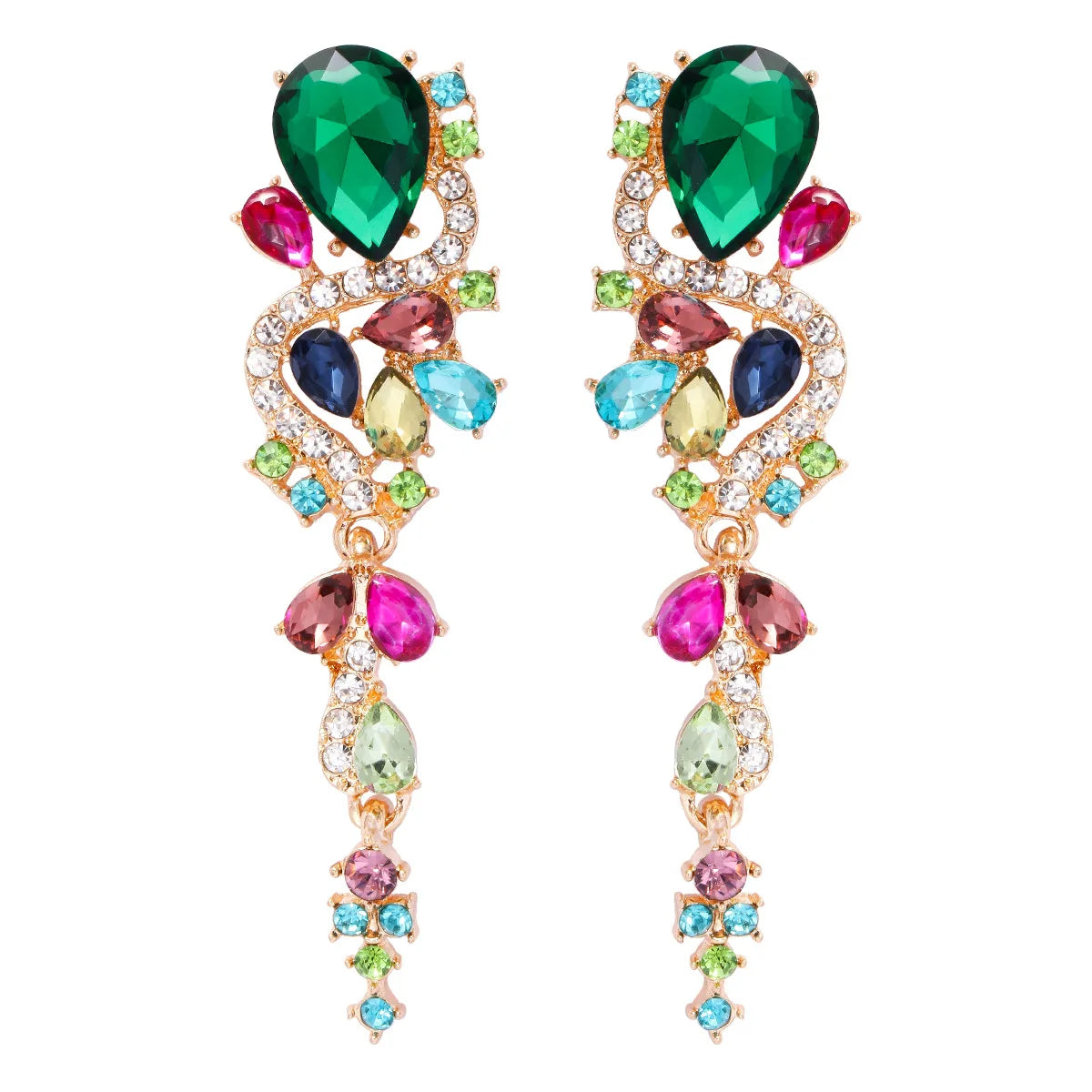 Charming Colorful Crystal Dangle Earrings Long Drop Zircon Earrings Bridal Wedding Rhinestone Statement Earrings Gifts for Women