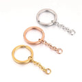 25Mm Stainless Steel Key Ring With Chain Metal Key Buckle DIY Mirror Polished Flat Ring With Extended Chain Key Ring