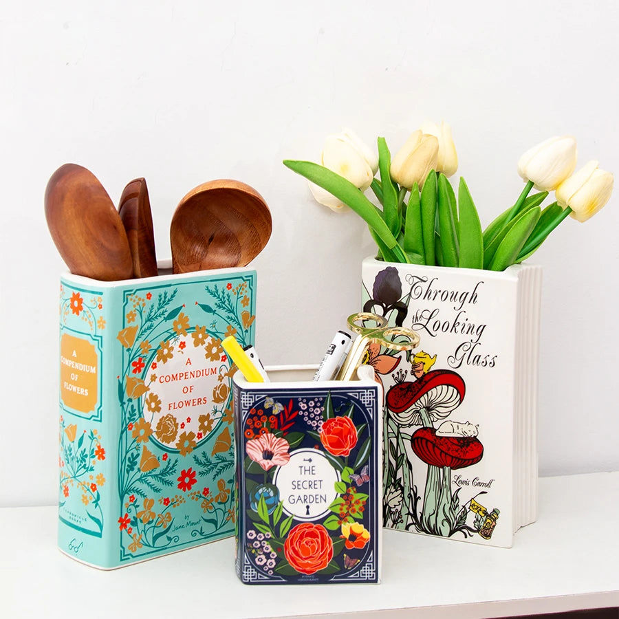 Modern Custom logo Spoon Fork Silverware Storage Counter Organizer Home Decor Ceramic Book Shape Kitchen Utensils Holder