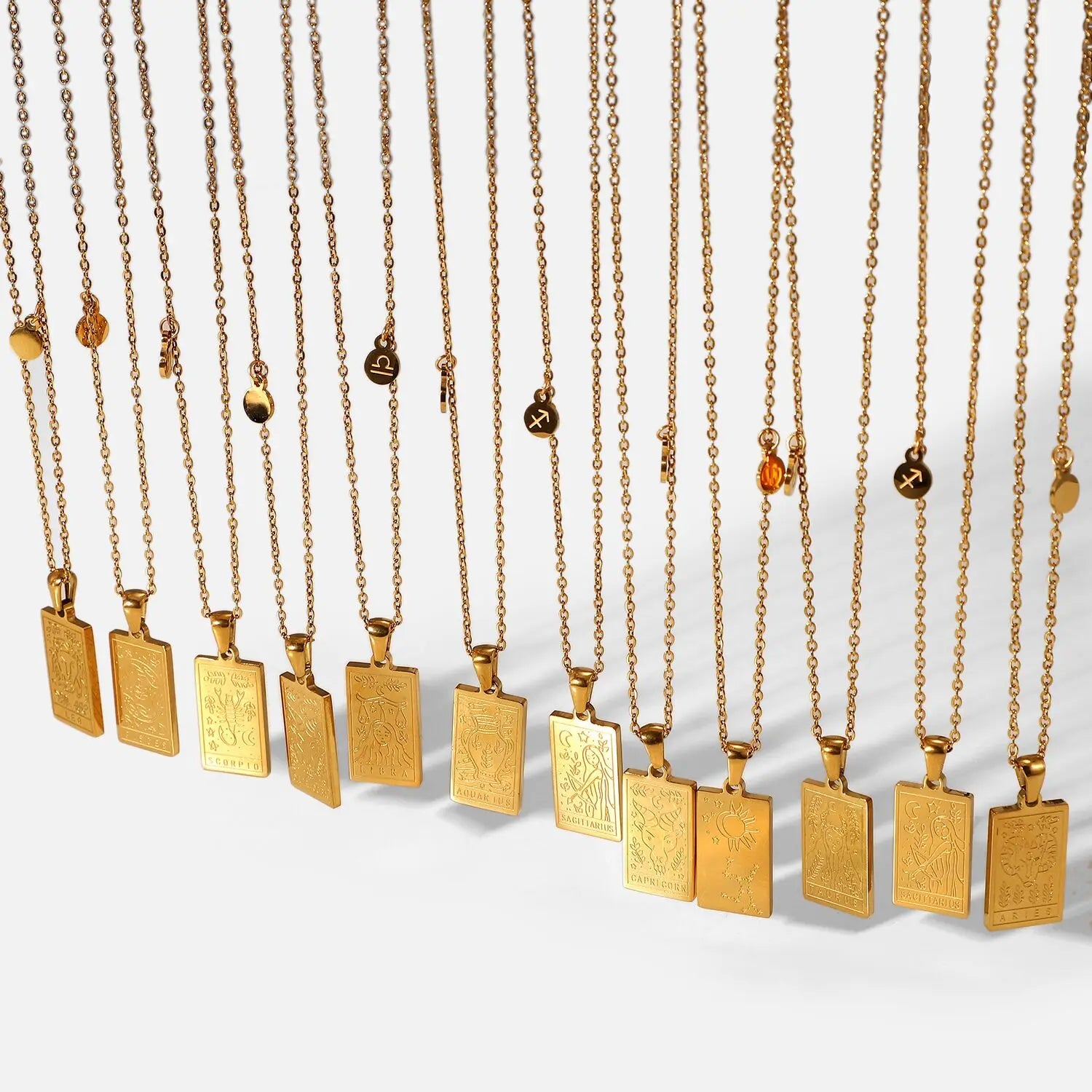 Customizable 12 Zodiac Sign Pendant Personalized Gold Stainless Steel Tarot Card Deck Trendy Rectangle Square Link Parties Gifts