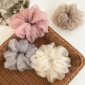 Women Sweet Gentle Chiffon Scrunchies Hair Ties Solid Color Mesh Versatile Big Organza Hair Elastic Band for Lady Hair Ropes