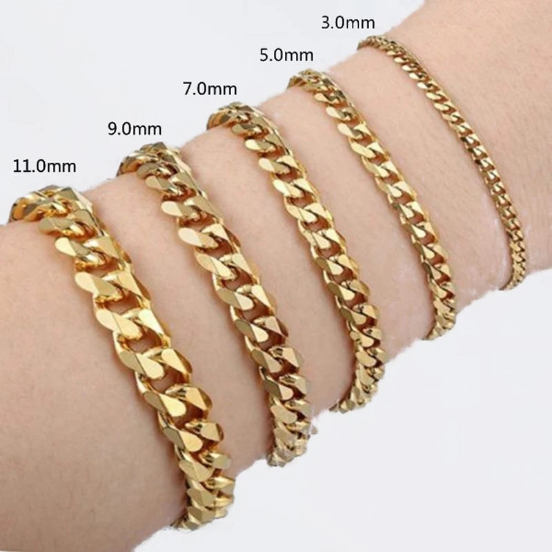 Classic Cuban Style Bracelet 5mm 7mm 9mm Miami Cuban Link Chain Chunky Stainless Steel 18k Gold Men Bracelet Curb Chain Bracelet