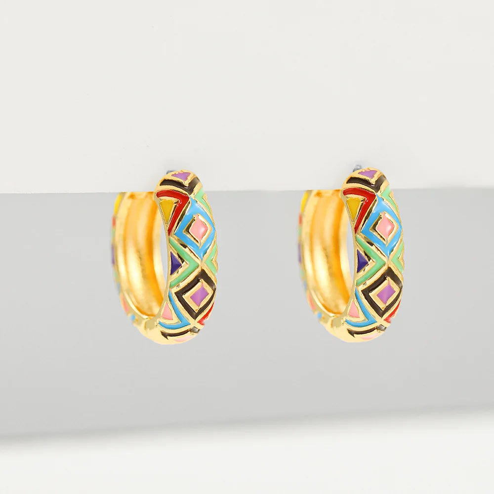 Wholesale Enamel Floral Classic Hoop Earrings Ear Studs Fashion Jewelry for Women Mother