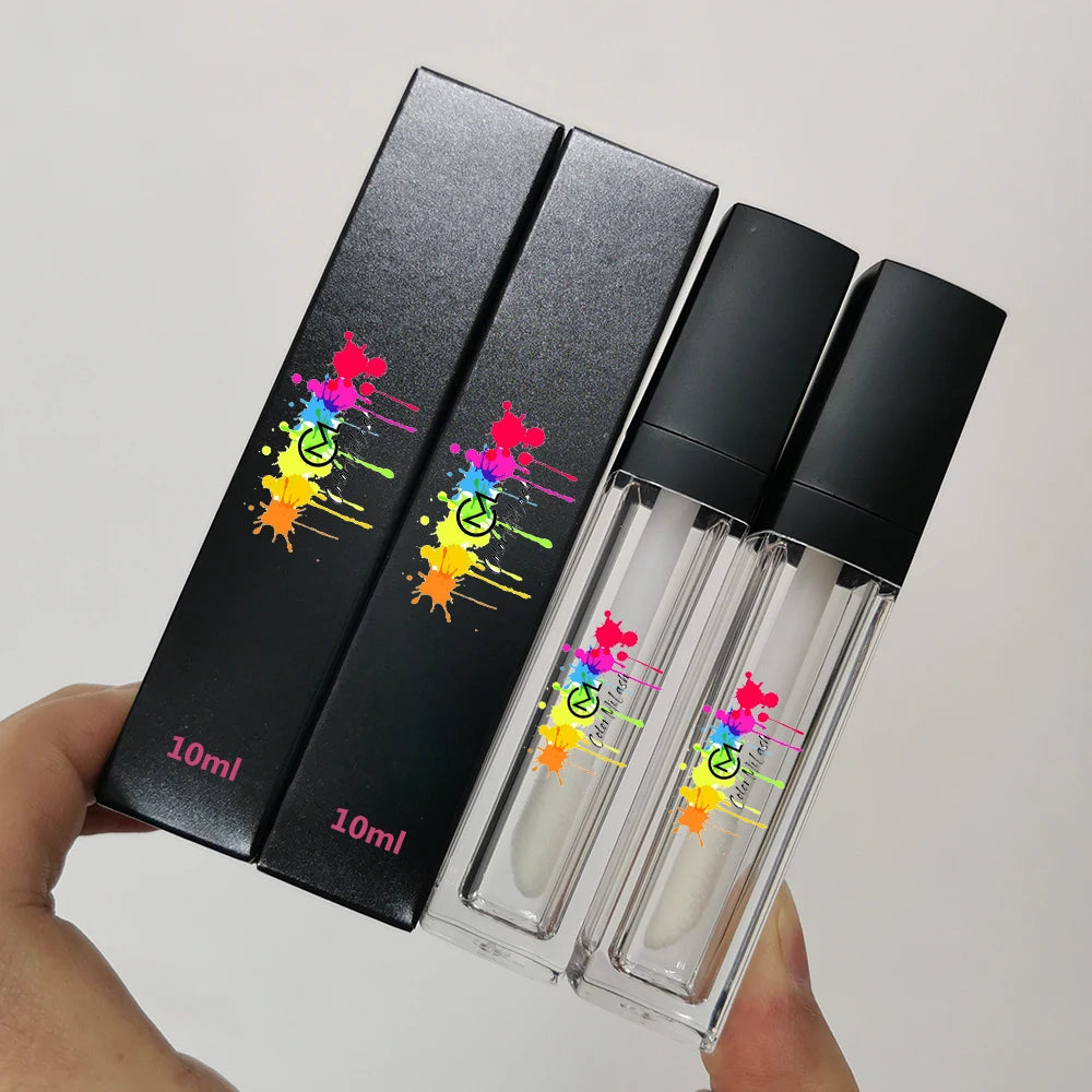 10ML Big Brush Pink White square Empty LipGloss Containers Big Wand Lip Gloss Tube with logo Printing Boxes
