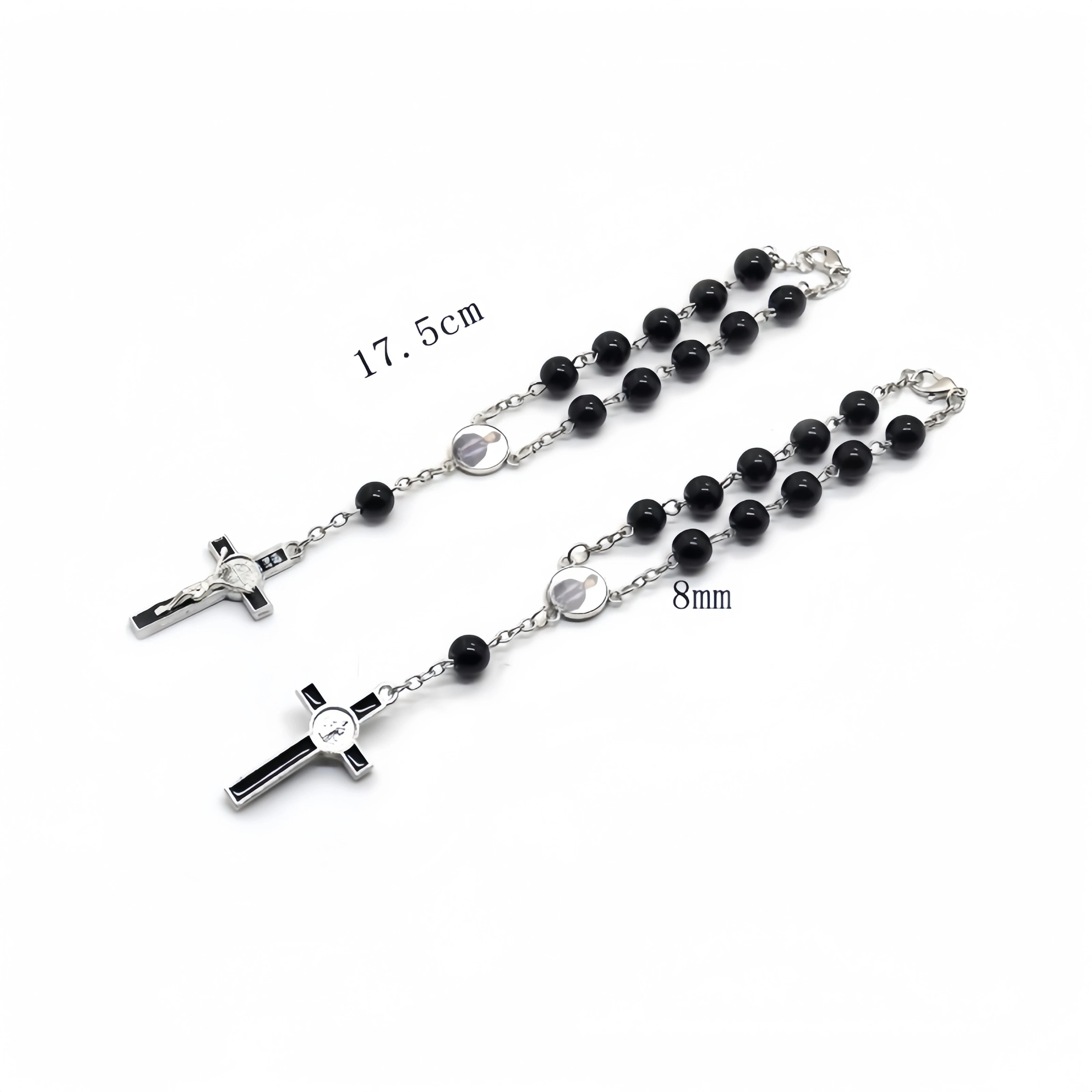 Crystal Beads Rosary Bracelet Jewelry Accessories Beaded Bracelet Curved Needle Prayer Beads Cross Necklace