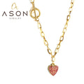 Ason Jewelry Fashion Heart Shaped Rose Diamond Pendant Necklace Waterproof Stainless Steel OT Buckle Chain Necklace