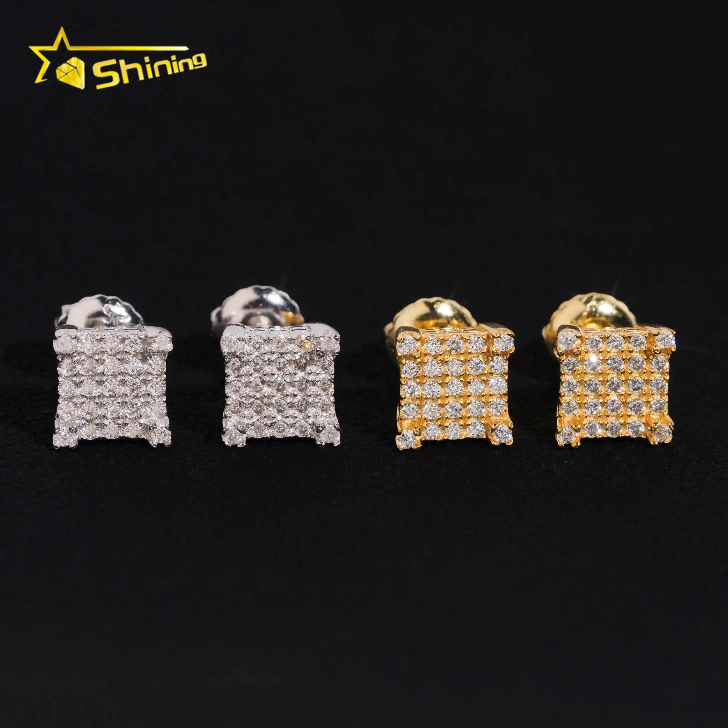 Fast Shipping Gold Plated 925 Sterling Silver Iced Out VVS Diamond Moissanite Screw Back Stud Earrings RTS Fine Jewelry