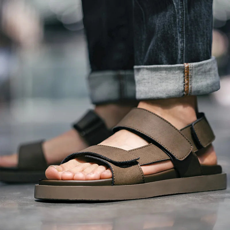 Sandals for Men Maden Mens Slippers Retro Classic Genuine Leather Thick Soft Non-Slip Outdoor Casual Beach Sandals 2025 Trending