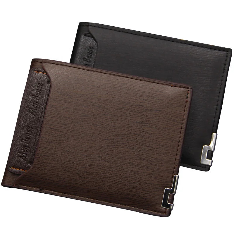 Luxury Men's Vintage Style Leather Clip Wallet Slim Short Multi-Card Money Purse with Open Closure and Polyester Lining