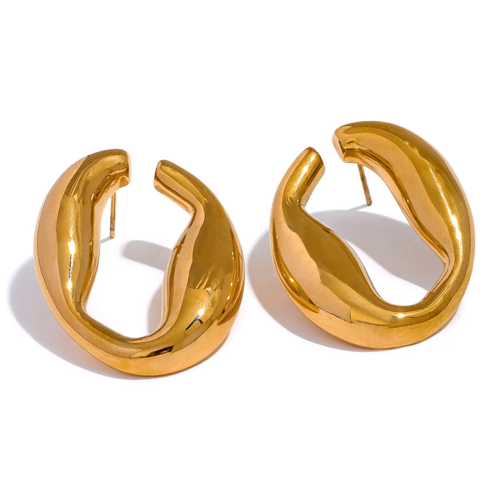 JINYOU 1129 Statement Stainless Steel Hollow Geometric Stud Earrings Rust Proof Metal Unusual Simple Jewelry for Women Gala Gift