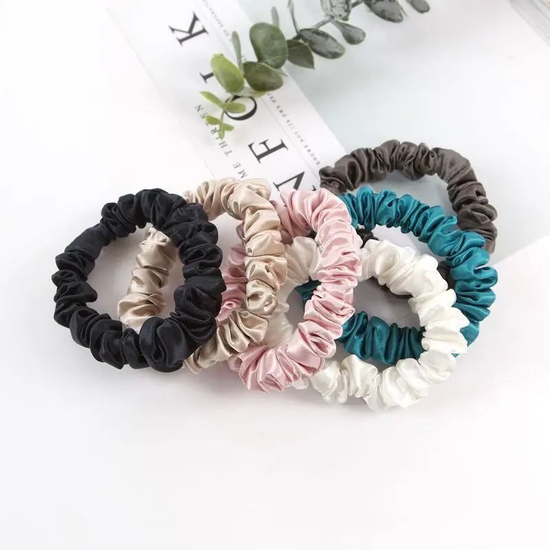 22 mm Silk Three Size Choose 1.5/3/4 Cm Wide Hair Tie Silk Elastic Hair Band for Women Girls Hair Fixed Scrunchies