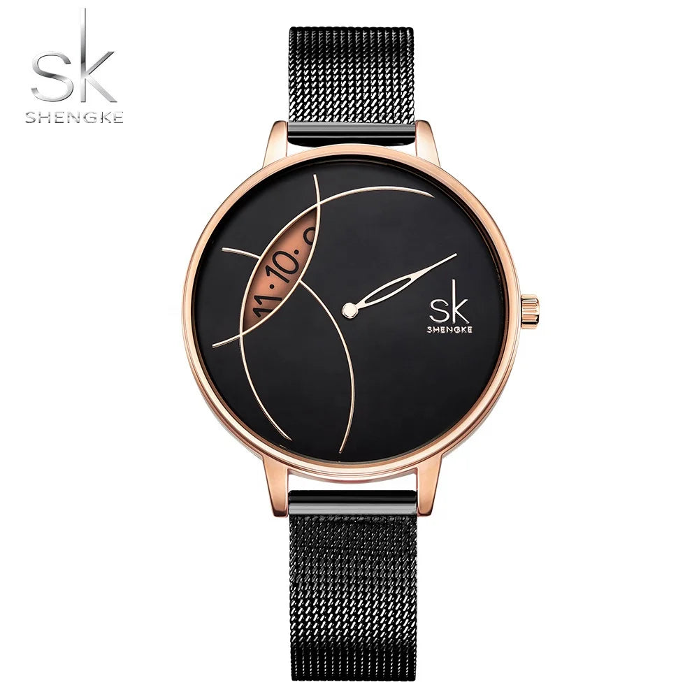 SHENGKE Hot Sale Custom Logo Stainless Steel Luxury Hand Watch Hollow Out Quartz Wristwatch Lady Brand Wrist 2024 Trending