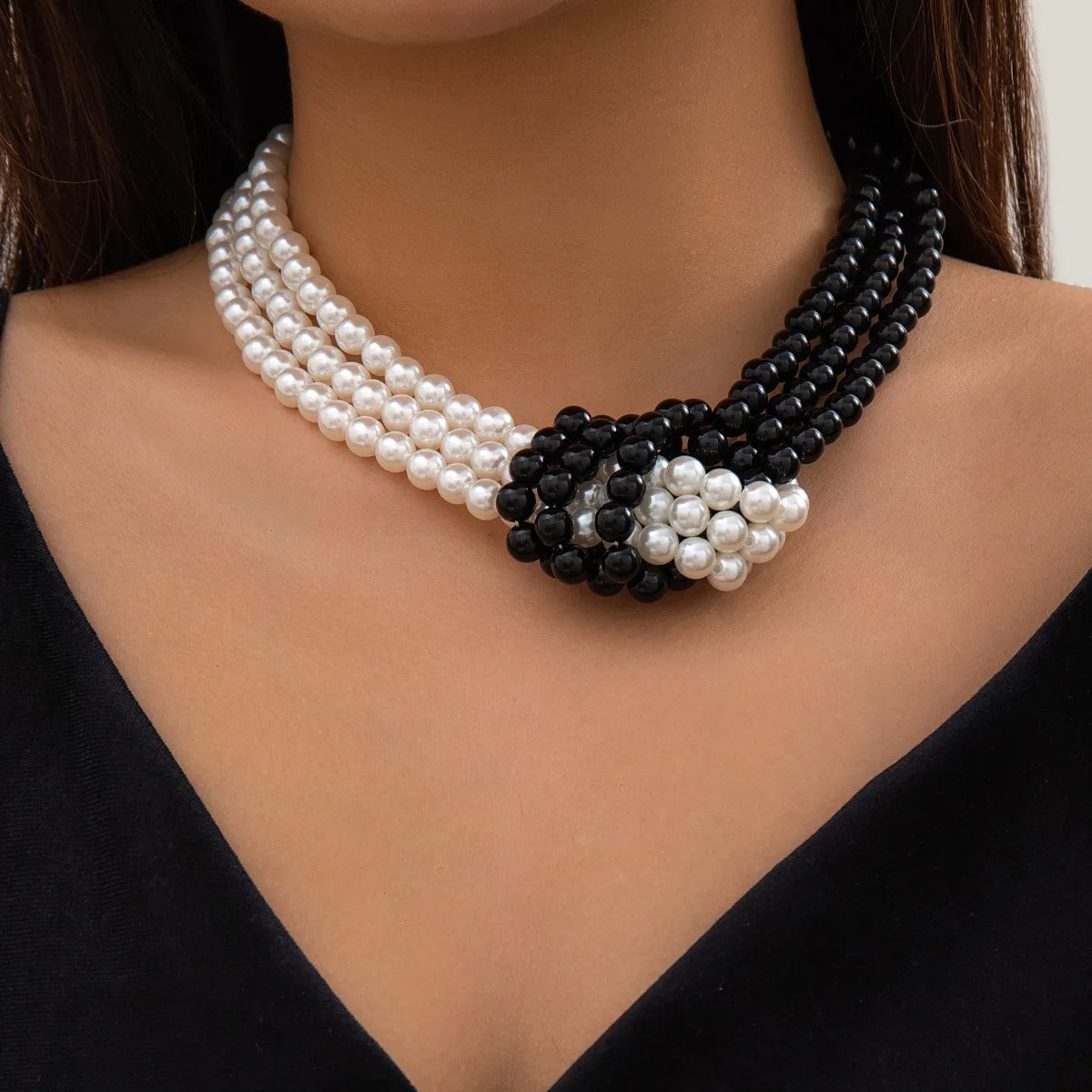European and American Style Retro Small Fragrance Patchwork Knot Multi-layer Imitation Pearl Necklace Women French Beaded