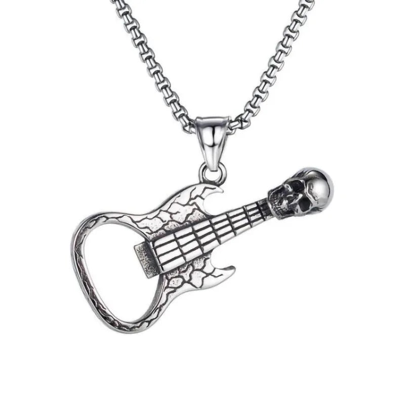 New Style Rock Music Jewelry Man's Stainless Steel Engraved Guitar Necklace Wholesale