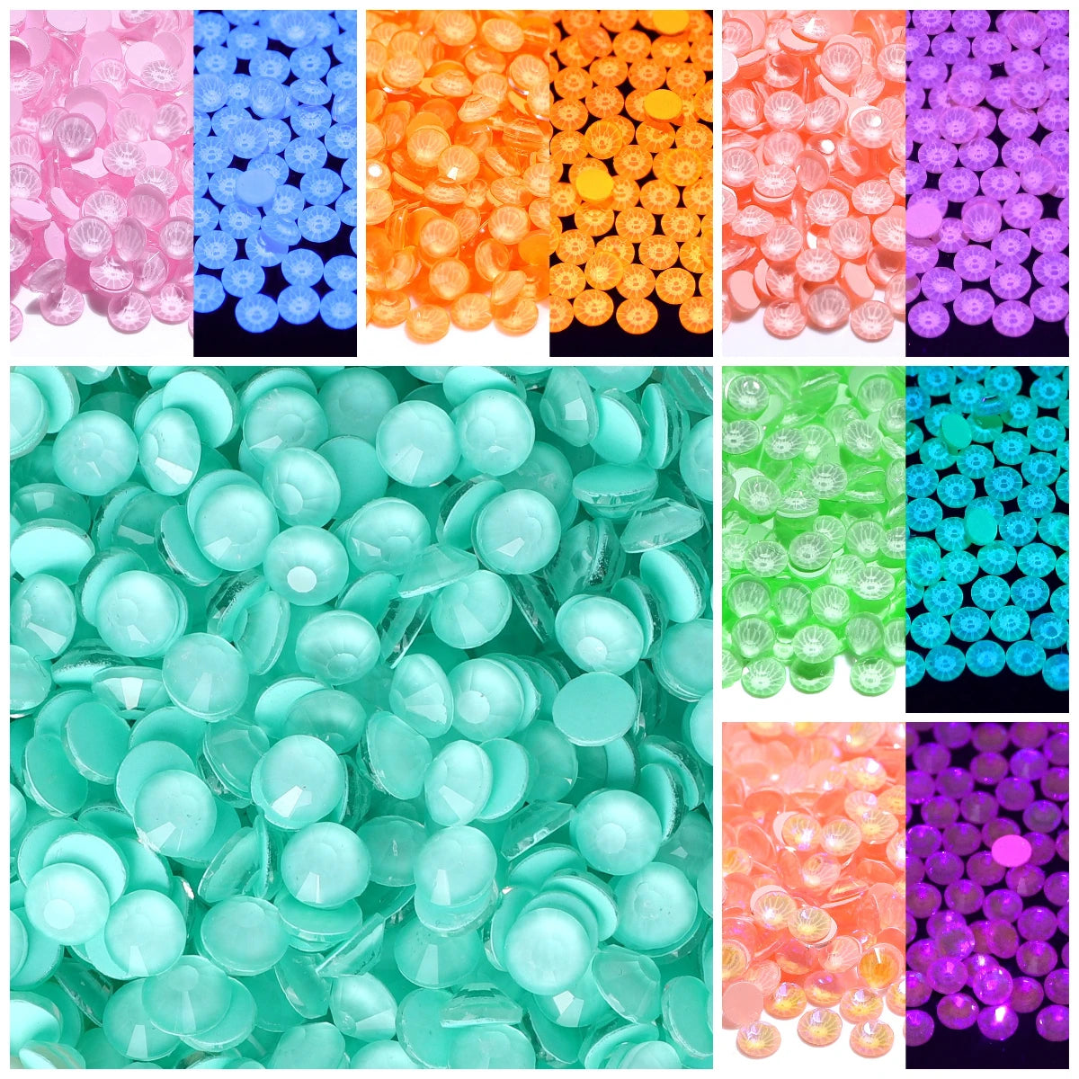 2024 New Colors Neon Glow in the Dark Bling Bling Macaron Non Hotfix Flat Back Rhinestones Glass Bulk Glass Crystal
