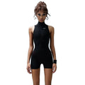 Sleeveless High Neck Stand Collar Zipper Casual Slim Basic Fit Gym Sleeveless One Piece Shorts Jumpsuit