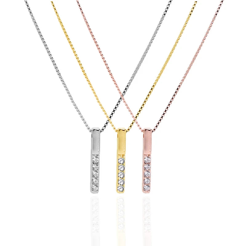 WMA333 Pillar Bar Diamond Pendant Necklace in 925 Sterling Silver CZ Vertical Bar Pendant Necklace