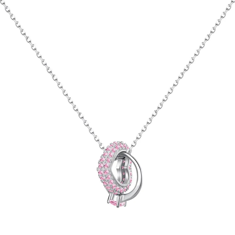 OAHLAN Fashion Jewelry 3mm Round Cubic Zirconia Interlocking Circle Love Heart 925 Sterling Silver Pendant Necklace for Women