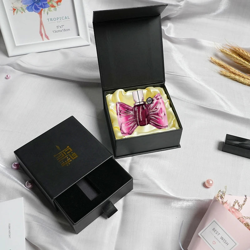 Custom Black Drawer Box Hard Paper Magnetic Gift Box Luxury Perfume Packaging Box With Silk