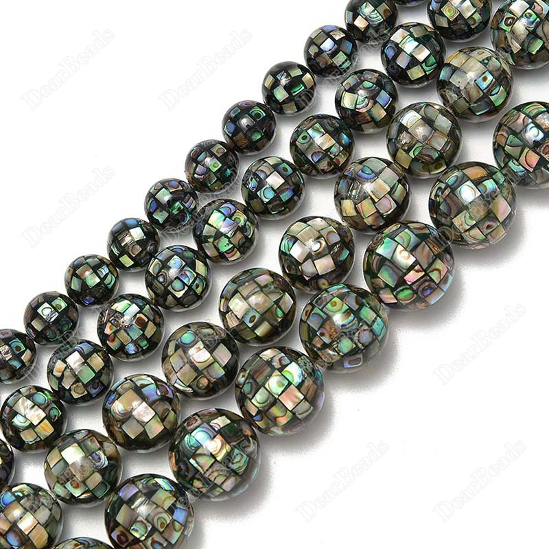 Wholesale 10mm 12mm Abalone Shell Mosaic Balls Strand Beads for DIY Jewelry Making