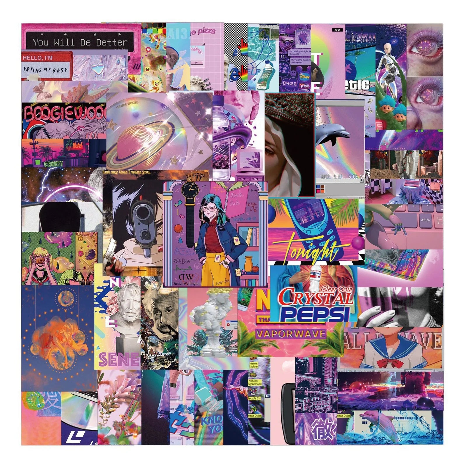 50Pcs Vaporwave INS Series Music Purple Girl Sticker for Guitar Piano Notebook Luggage Laptop Vinyl Waterproof Stickers