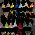 S573 Bling Bling Rhinestone Bikini Women Sparkling Rhinestone Thong Bikini Swimwear Swimsuit Set